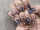 purpleBlue＆mirror nail