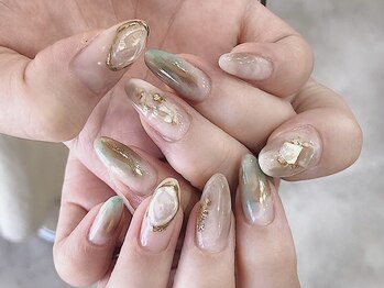 アンダースペル 桜木店(UNDER SPEL)/green＆beige nuance nail