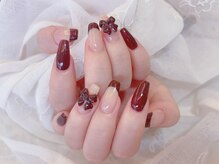 デコール 心斎橋(DECOR)/ボルドーリボンフレンチネイル