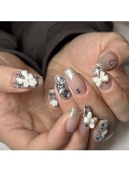 ネイルアトリエビー(nail atelier be’)/リボン×チェック　design