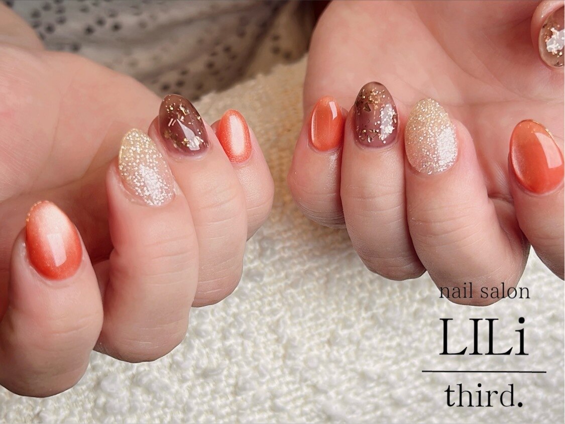 オレンジベージュマグネットネイル 07 クリアハート ハロウィン 韓国 うるうる オレンジベージュマグネットネイル 07 クリアハート ハロウィン 韓国