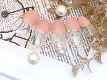 ピンクベージュ丸フレンチ