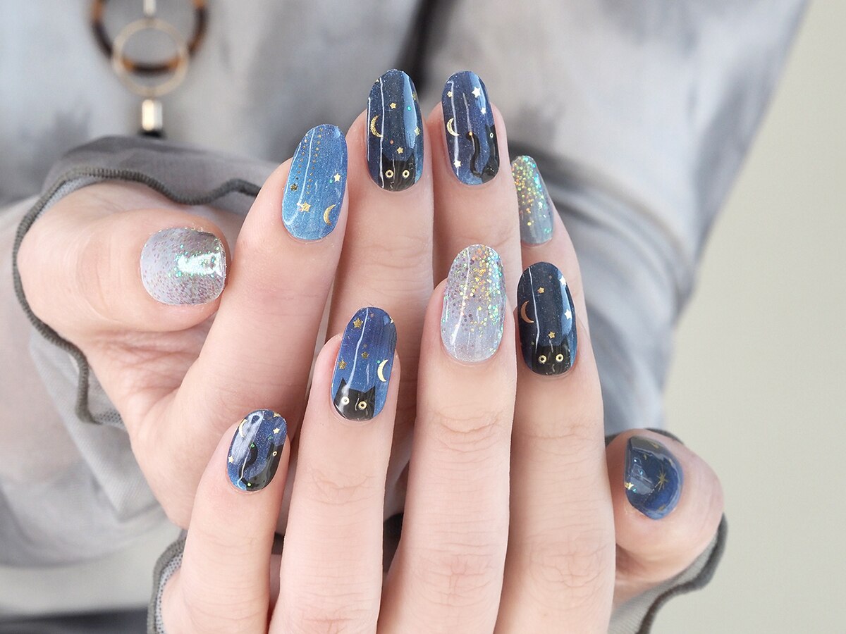 オーダーネイルチップ バラネイル 水色ネイル ブルーネイル ガーリー