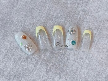リーチェ ネイルズ(Riche Nails)/yellowフレンチ＊ストーン