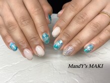マンディーズ(MandY's)/ニュアンス/ブルー/ミラーネイル