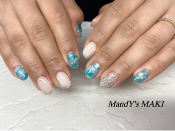 マンディーズ(MandY's)/ニュアンス/ブルー/ミラーネイル