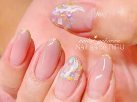 グレージュ×シェルネイル