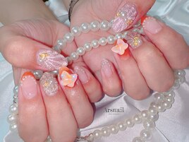 オレンジマーメイドネイル