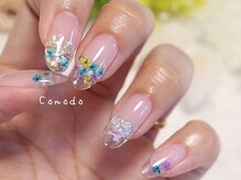 ネイル アトリエ コモード(nail atelier Comodo)/クリアフレンチ [押し花ネイル]