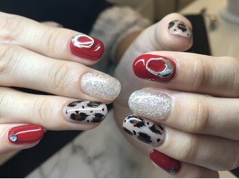ステラ(private nailroom STELLA)/レオパード柄×rednail