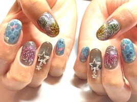 ☆金魚と花火の夏まつりネイル☆