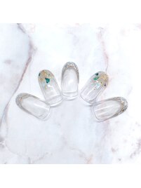 春ネイル・フレンチリボン