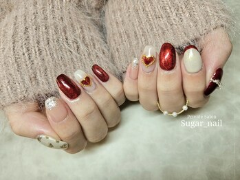 シュガーネイル(sugar nail)/ボルドーマグネット×ハート