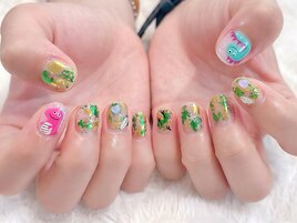 ＃恐竜ネイル　＃手描きネイル
