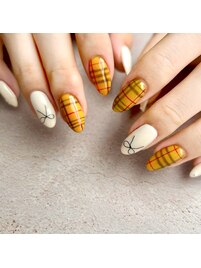 チェック×リボン