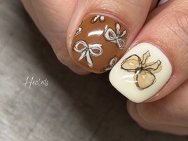 リボン/手描き/アシメ/ブラウン