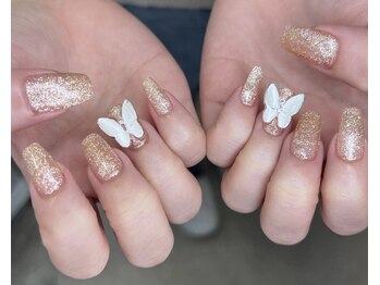 蝶々ネイル ワンホンネイル