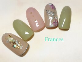 花柄×シェルネイル