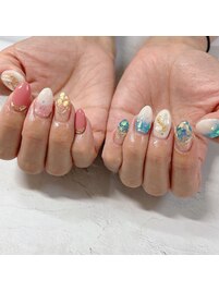 ピンク×ブルーの夏ネイル