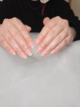セブンセッテネイル(7.sette_nail)/チークネイルとガラスフレンチ