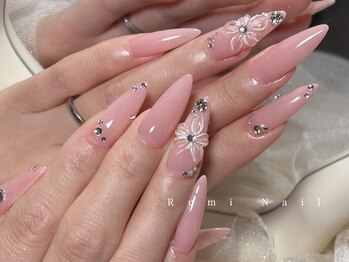 ワンホンネイル 新宿(Rumi Nail)/ミルキーピンクネイル/フラワー