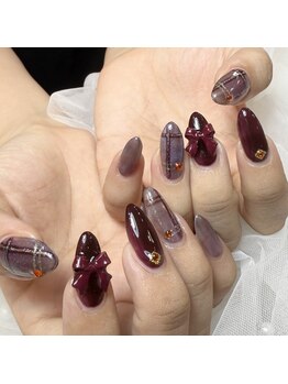 ケソン ネイル スタジオ(qeson nail studio)/秋のチェック柄デザイン♪