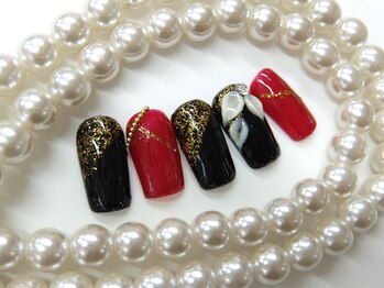 ネイルサロンミキ 横浜(MIKI)/【3D花成人式】和装着物赤黒金色