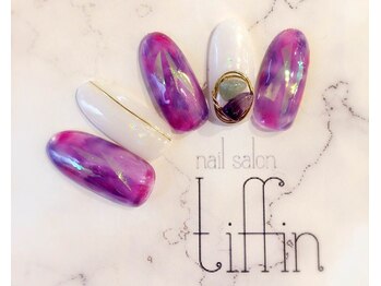 ネイルサロン ティフィン(tiffin)/シアカラーのタイダイ柄☆