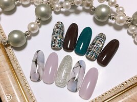 ツイード/冬ネイル/大理石風