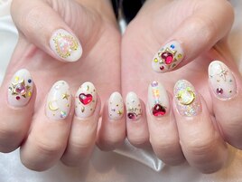 ハート×月×星のアートネイル