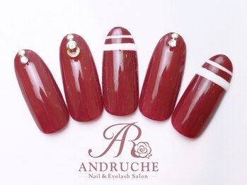 アンドルーチェ なんばパークス店(ANDRUCHE)/赤ワンカラー×ラインネイル