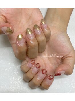 ネイルアート ジマー/クリアニュアンスのちぐはぐ