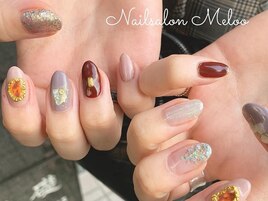 べっ甲ネイル 、くすみカラー