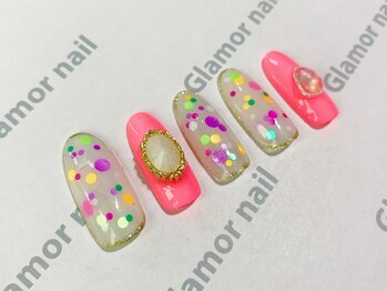グラマーネイル(Glamor nail)/ビジュー×ポップネイル