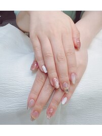 上品ピンク×透け感ネイル