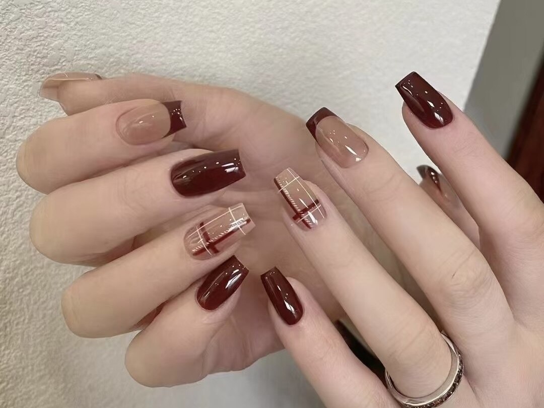 No.049】バレンタインネイル♡ツイード♡リボン♡ハート No.049