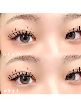ミリミリ(milimili)の写真/柔らかな毛質のフラットラッシュは、自まつ毛が細い/少ない/短い方に◎目力UP効果のあるつけ放題も人気♪