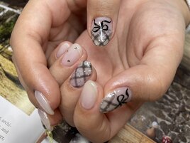 チェック×リボン