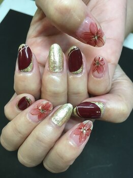 ネイルサロン アイル(nail salon i’ll)/ボルドーお花☆
