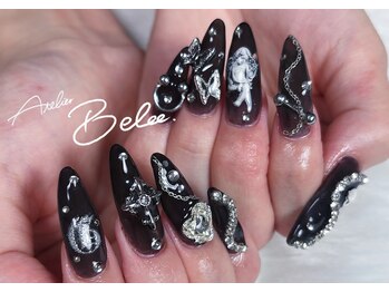 アトリエベベ(Atelier Bebe)/シアーブラックパーツ盛りネイル