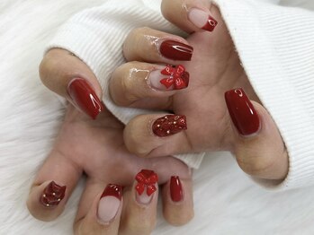 バレンタインリボンネイル