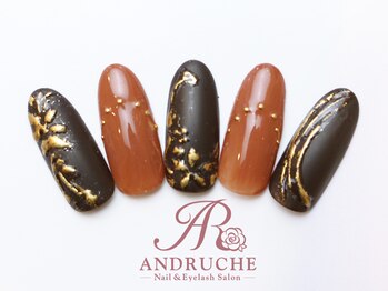 アンドルーチェ なんばパークス店(ANDRUCHE)/ブラウン×ゴールドネイル
