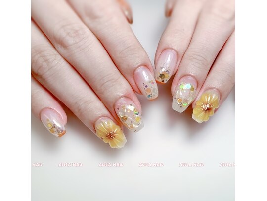 ネイルチップ サイズオーダー ニュアンスネイル ひまわりネイル 囲み 