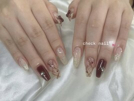 ボルドー/チェックネイル