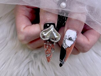 痛ネイル 手書き 長さ出し