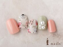 アイネイルズ 横浜EAST店(I-nails)/くすみ手描きフラワーパール