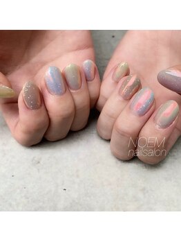 ノエム ネイルサロン(NOEM)/ワンカラーにオーロラミラー