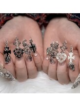 ハートネイル(Heart nail)/クリア×ゴテゴテ