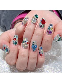 クイーンズビューティーサロン 新宿本店(Queen's beauty salon)/チップ長さ出し+アート&つけ放題