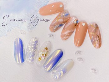 エルミュー(ERMIEUX)/ブルーニュアンス&ミラーネイル